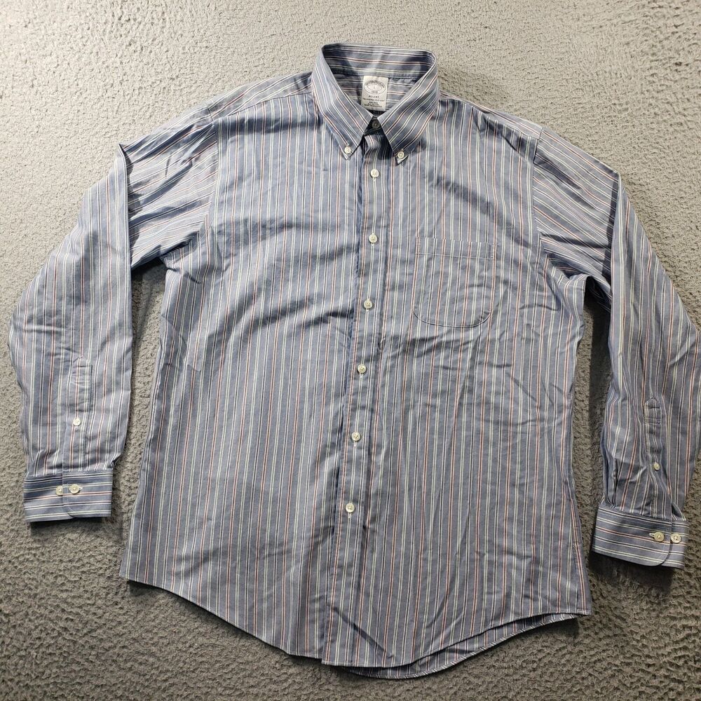 Brooks Brothers Shirt Men's Large Regent Striped Button Up Blue Cotton 1818